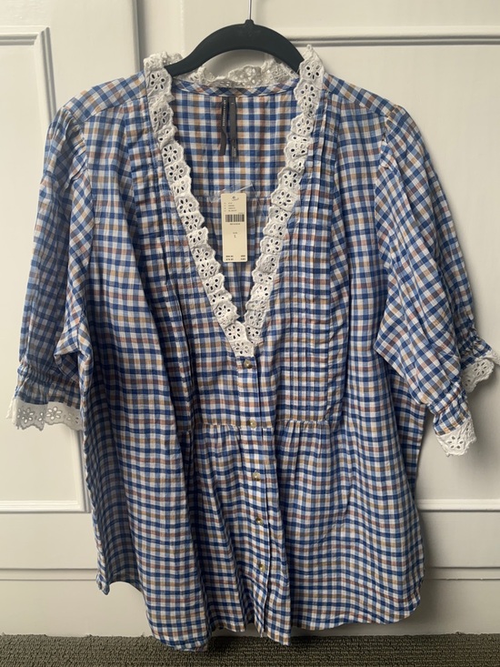 Anthropologie Tops - Anthropologie Blue and Brown Plaid Button Down Top